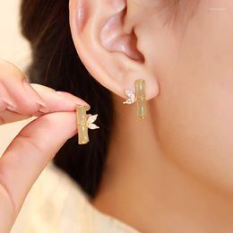 Stud Earrings VENTFILLE Gold Color Bamboo Hetian Jade Earring For Women Sprouts Zircon Jewelry Birthday Gift Drop