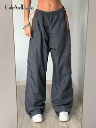 Women's Pants Capris Cuteandpsycho Casual Streetwear Baggy Parachute Cargos Oversized Y2K Chic Grey Trousers Drawstring Fashion Loose Women Sweatpant L230310