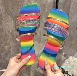 Big Size Female Shoes Rubber Slippers Fashion Colour Rhinestones Round Toe Ladies Flats Slides Ytmtloy Indoor Sapatos 1 220610