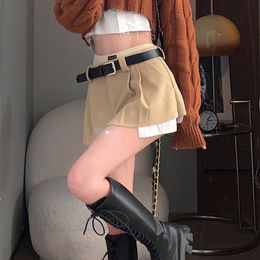 Skirts HOUZHOU Vintage Irregular Micro Mini Women Y2K Fashion Crop Patchwork High Waist Sexy Pleated Belt Cargo Streetwear 230310