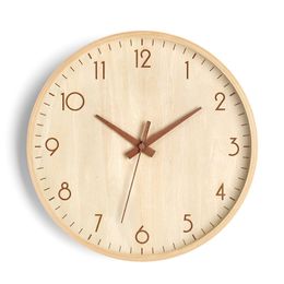 Wall Clocks Ubaro Nordic Wall Clock Round Wood Material Silent Movement Brief Timepiece For Living Room Office Decoration House 16 Inch 230310