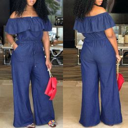 Women's Jumpsuits Rompers Women Ruffles Off Shoulder Long Romper Jumpsuit Bodysuit Trousers Overall Wide Leg Trousers Plus Size 230310