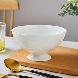 Bowls Chinese Style High Base Rice Bowl Bone China Home Noodle Fruit Salad Ceramic Pure White Tableware Creative Wishful