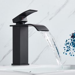 Bathroom Sink Faucets Matte Black Waterfall Basin Faucet Water Tap Single Handle Cold Mixer Deck Mounted Washbasin