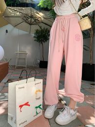 Women's Pants Capris HOUZHOU Korean Fashion Pink Jogging Sweatpants Women Kawaii Cute Letter Print Oversize Jogger Sports Pants Female Casual Trouser 230310