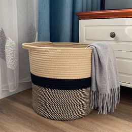 Storage Baskets Quality Cotton Rope Dirty Clothes Basket Japanese Round Woven Storage Sundries Organiser Room Flower Pot Decorative Large Size 230310