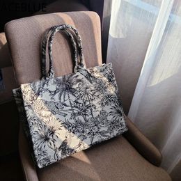 Evening Bags Luxury Designer Handbag Women's Brand Bag Shopper Beach Jacquard Embroidery Female Canvas Tote 2023 Shoulder