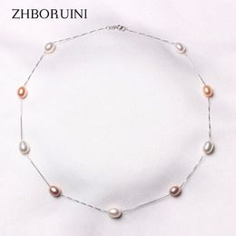 Beaded Necklaces ZHBORUINI Fine Pearl Necklace 925 Sterling Silver Pearl Jewelry Natural Freshwater Pearl Choker Pendants Jewelry For Women Gift 230310