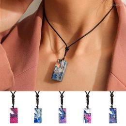 Pendant Necklaces Creative Landscape Rectangle Resin Necklace Seascape Glass Adjustable Rope Short Chain Men Women Jewellery Gift