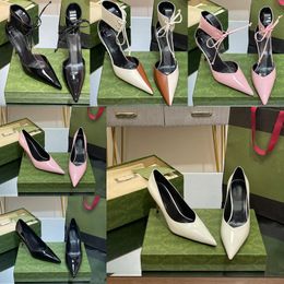 2023 designer luxury pointed toes High-heeled sandals G family womens 100% Leather Black white pink One line buckle shoes lady sexy Shallow metal stiletto heels sandal