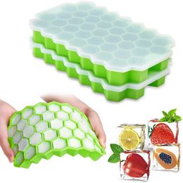 Ice Cream Tools 37 Cavity Honeycomb Ice Cube Trays Reusable Silicone Ice Cube Mould BPA Free Ice Maker with Removable Lids Z0308