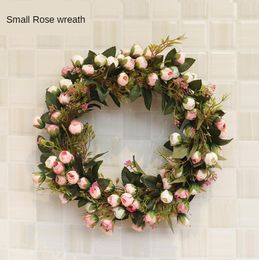 Decorative Flowers 30/40cm Small Rose Wreath Wedding Door Decor Hanging Ornament Silk And Rattan Circle Home Garden Decoration Garland & Wre