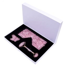 Face Care Devices Rose Quartz Eye Sleep Mask Massager Jade Roller Gua Sha Scraper Eyes Relax Fade Dark Circles Skin Beauty Tools Gifts 230309