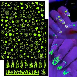 Nail Stickers 3d Fluorescent Flame Sticker Mone Fire Image Luminous Stars Heart Butterfly Neon Green Manicure Decoration