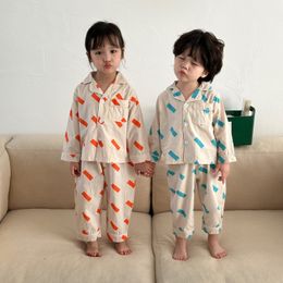 Pajamas Spring Autumn cotton kids printing Pajama Sets Boys and Girls casual single-breasted long sleeve tops and pants 2pcs sets 230310