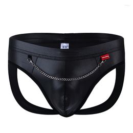 Underpants Men Underwear Jockstrap With Chain Sexy Leather Mens Briefs Bulge Pouch Gays Sissy Panties Male High Quality