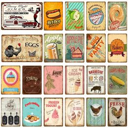 Bakery retro tin sign decor Farm Fresh Eggs Corn Metal Signs Ice Cream Apple Pie Dinner Painting Poster Pub Bar Home Decorative Plate BBQ Decor size 30x20cm w02