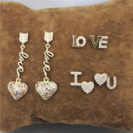 Stud Earrings 6-35mm 10pair/lot Style Cz Earring Valentine's Day Cubic Zirconia Micro Pave Charm Love Letter Shape Jewellery