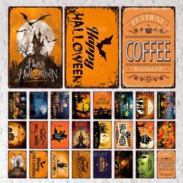 Vintage Metal Painting Poster Coffee Garage Man Cave Bar Hotel Room Decoration Gift Tin Painting Happy Halloween Pumpkin Gift Print Clear 30X20cm W03