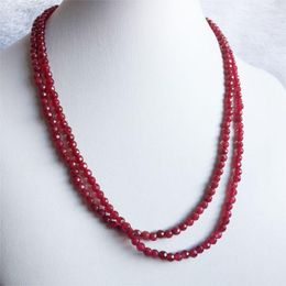 Chains 4MM Faceted Round Opaque Clear Red Ruby Necklace Natural Stone Chocker Beaded Mother Daughter 35/40/45/50/55cm