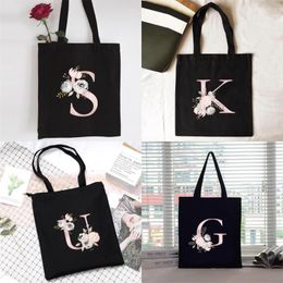 Shopping Bags Bag Women Handbag Shoulder LadiesShopper Canvas Commute Large Capacity School Tote Pink Flower Letter Print