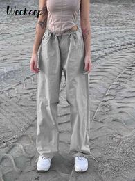 Women's Pants Capris Weekeep 90s Retro Casual Cargo Pants Streetwear Women Drawstring Low Rise Baggy Boyfriend Style Sweatpants y2k Harajuku Trousers L230310
