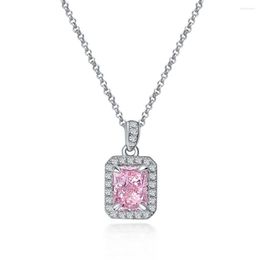 Chains S925 Silver Ladies Fashion Trend Rectangular Pendant Set With 5A Zircon Flower Cut Simple Necklace