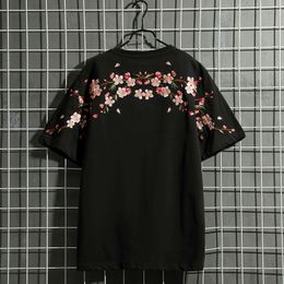 Women's TShirt Blossom Embroidered T Shirt Harajuku Streetwear Men Summer TShirts Short Sleeve Black White Loose Casual Tshirt For Women CS585 230310