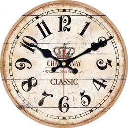 Wall Clocks Large Wall Clock Classic Wine Grape Manner Crown Quiet Wooden Round Clocks Vintage Silent Living Room Wall Decor Watch Wall Gift 230310