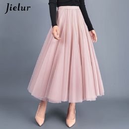 Skirts Jielur Womens Autumn 3 Layers Princess Tulle Mesh Pleated Skirt Saia Female Jupe Summer Tutu Faldas Mujer Moda 230310