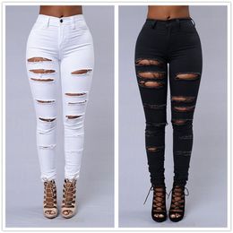 Women's Jeans Spring Summer Elastic Trousers Black and White Ripped Jeans Fashion Sexy Skinny Denim Pencil Pants S-3XL Drop 230310