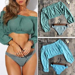 Women's Swimwear Crochet Bikini Swimming Suit For Women Bra And Panty Set Sexy Swimsuit Brazilian Push Up Beach Fashion Long Sleeve 2023