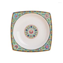Plates Enamel Color Dish Deep Tianyuan Square Plate Household Single Chinese Court Jingdezhen Bone China Ceramic Tableware