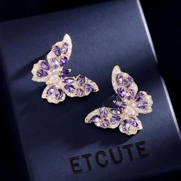 Stud Earrings Foydjew Summer European American Fashion Butterfly Inlaid Zircon Insect Design Earring Pink For WomenStud