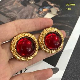 Earings Palace electroplated genuine gold Mediaeval earrings red large Coloured glaze heavy industrial light luxury green silver needle ear clip