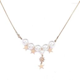 Pendant Necklaces Summer Jewelry 2023 Trendy Pearl Beads Pentagons Necklace With Women Chains Beach Streetwear Accessories