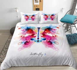 Bedding Sets Coloured Butterfly Set 3pcs Halo Pattern Duvet Cover Art Bed For Girls Microfiber Splashing Ink Home Textiles