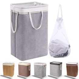 Storage Baskets Foldable Dirty Laundry Basket Fabric Storage Basket for Clothes Toys Waterproof Large Hamper with Mesh Bag Bathroom Organiser 230310