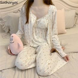 Women's Sleepwear Pyjama Sets Women Spring Ins Fashion Sexy Elegant Trendy Nightwear Loose Soft Chic Sleepwear Home Long Sleeve Ulzzang 230310