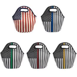 American Flag Neoprene Lunch Bag Leopard Print Outdoor Student Insulation Portable Lunch Storage Bags Waterproof Wholesale