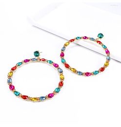 Dangle Earrings Exaggerated Retro Multicolor Rhinestone Large Round Drop For Women Champagne Crystal Pendant Earring Fashion Jewellery