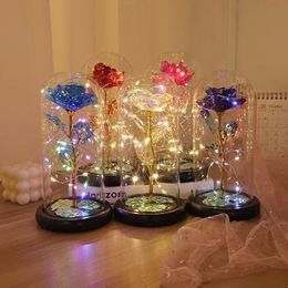 Party Favour LED Enchanted Galaxy Eternal Roses 24K Gold Foil Flowers With Fairy String Lights In Dome For Mother Valentine's Day Gift RRA1208