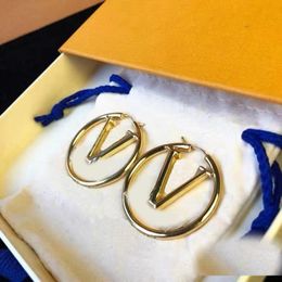 Classic Fashion gold hoop earrings for lady Women Party Wedding Lovers gift engagement Jewellery for Bride Luxury brand Letter circle earring quality Designer huggie