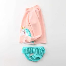 One-Pieces New Girls Ins Swimwear 2~10Y Baby Girls Rash Guards Two pieces long sleeves Children Swimwear Beach wear-SW443