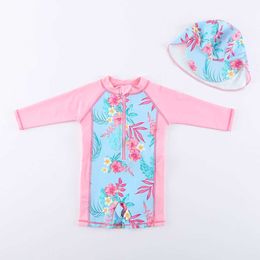 One-Pieces ere Girls Beachwear Dress Baby Swimwear Floral Swimming Comes One Piece Swimsuit With Hat