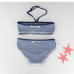 One-Pieces 6-15 Years old Children girl swimwear Teenage girl two pieces swimsuit blue striped bathing suit Girls Bikini kids swim wear