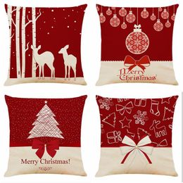 Pillow 1Pcs Christmas Red Pattern 45 45cm Linen Blend Cover Case Decorative Sofa Home Car Throw Soft Pillowcover Decor F