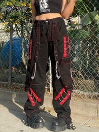 Women's Pants Capris Weekeep Punk Wide Leg Pants Streetwear Low Rise Baggy Gothic Cargo Pants Korean Hip Hop Patchwork Casual Trousers Women Harajuku L230310