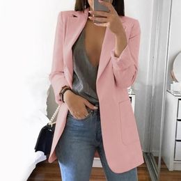 Women's Suits Blazers Women Slim Casual Solid Blazer Long Elegant Business Blazers Coat Ladies Spring Autumn Suit Cotton Notched 230310