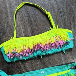 One-Pieces 5-12 Years Teenager Girls Swimsuit Kids Swimwear Tassel Big Girl Bikini Halter Top Bathing Suit Fringe Children Girl Swim Wear